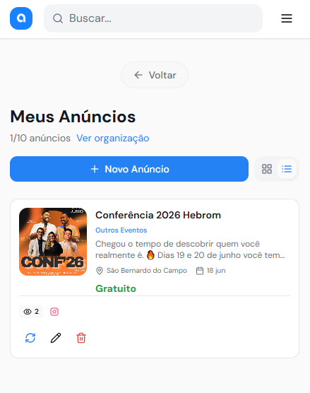 Seus anúncios organizados
