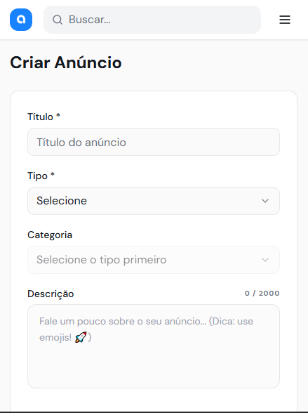 Criar anúncio é rápido